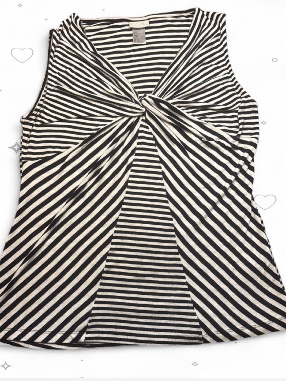 H&M Black White Striped Knot Front Tank Top Sleeveless Blouse M